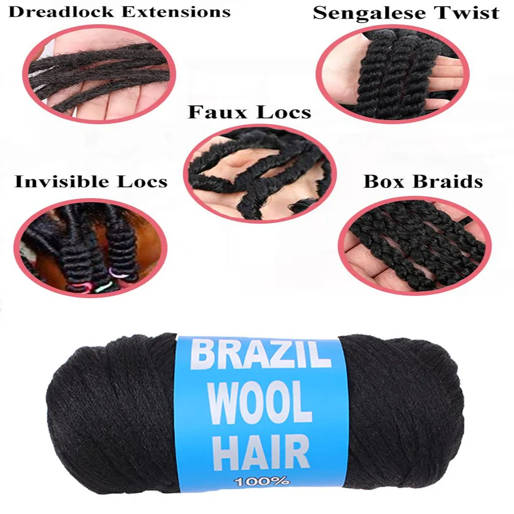 6 PCS Brazilian Wool Hair Extension For Women Kids African Yaki Synthetic  Senegalese Twist Faux Locs Jumbo Braiding Hair - AliExpress