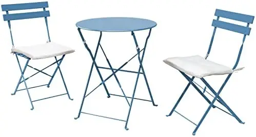 

Premium Steel Bistro Set, Folding Outdoor Furniture Sets, 3 Piece Set of Foldable Table and Chairs, Peacock Blue