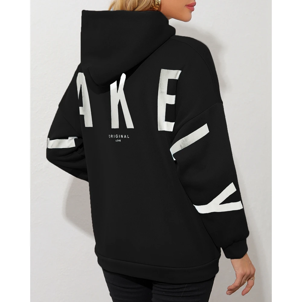 2023 New Autumn Women Letter Print Loose Hoodie Fall Fashion Femme Casual Long Sleeve Sweatshirt Top Lady Steetwear T Shirts Y2k