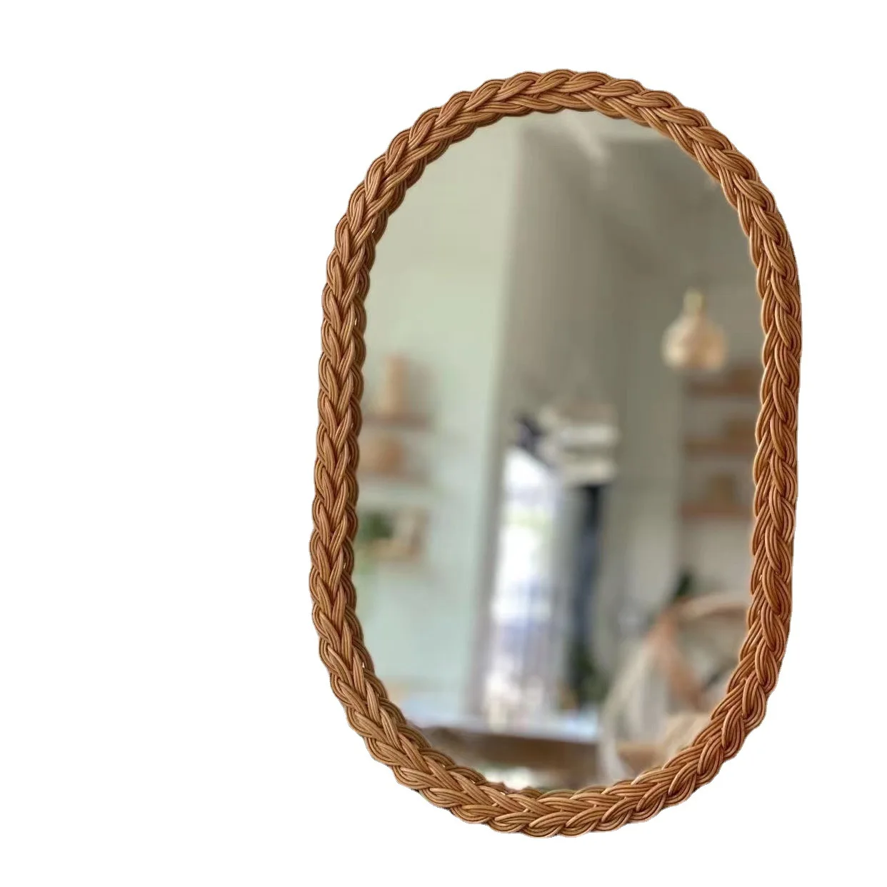 Ins Hanfeng simple rattan weave retro mirror dresser decorative mirror net red log wall wall hanging photography