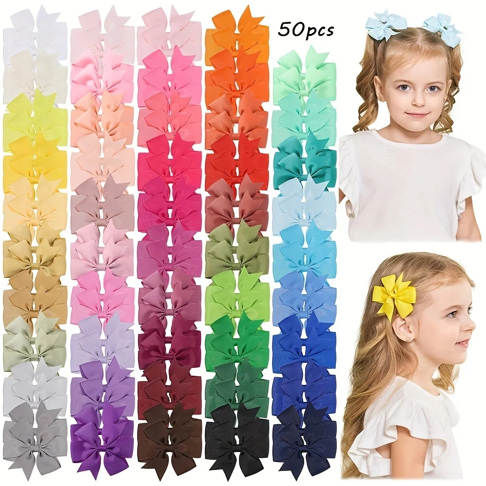Grosgrain Ribbon Hair Bow Clips Set – Assorted Colors (20/40/60 Pieces)