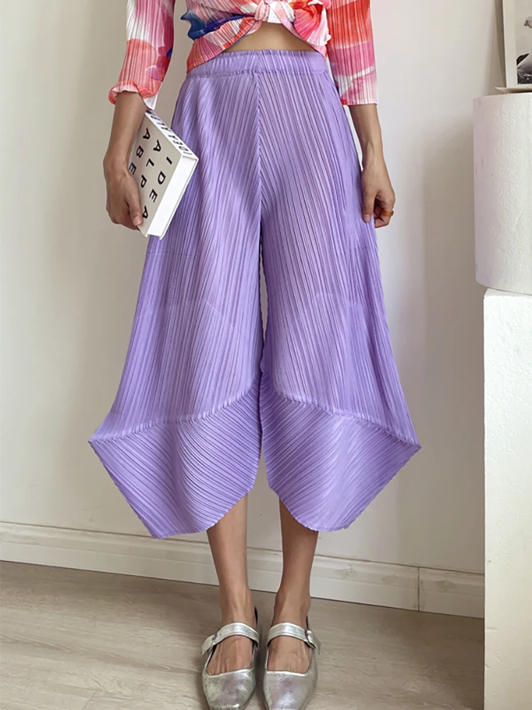 

YUDX Miyake Pleated Irregular Wide Leg Pants Women 2023 New Loose Designer Elastic High Waist Korean Fashion Casual Trousers