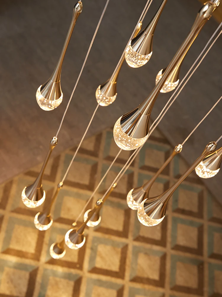 Crystal Chandelier Nordic Living Room Chandelier Modern Attic LED Water Dropl Luxurious Crystal Staircase