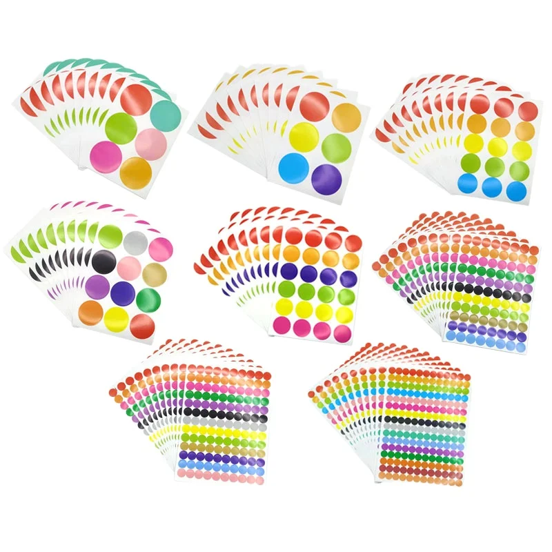 6 mm, 8 mm, 10 mm, 20 mm, runde Punktkreise, Siegelaufkleber, Papieretiketten, farbige Punktaufkleber, selbstklebendes Paketetikett, Party-Dekoration