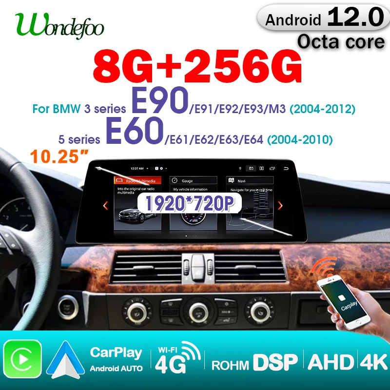 8g 256g Carplay Android 12 Autoradio Multimedia-Player GPS für BMW Serie E60 E61 E63 E64 E90 E91 E92 E93 Auto Stereo Audio