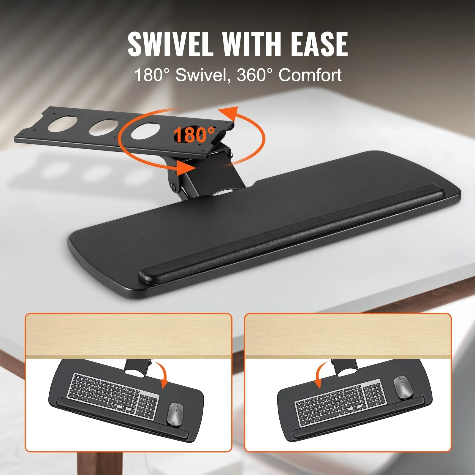 Keyboard Tray Under Desk, Height and Angle Adjustable Ergonomic Keyboard/Mouse Tray Under Desk, Large 25x9.8 inch Slide-out Comp 5
