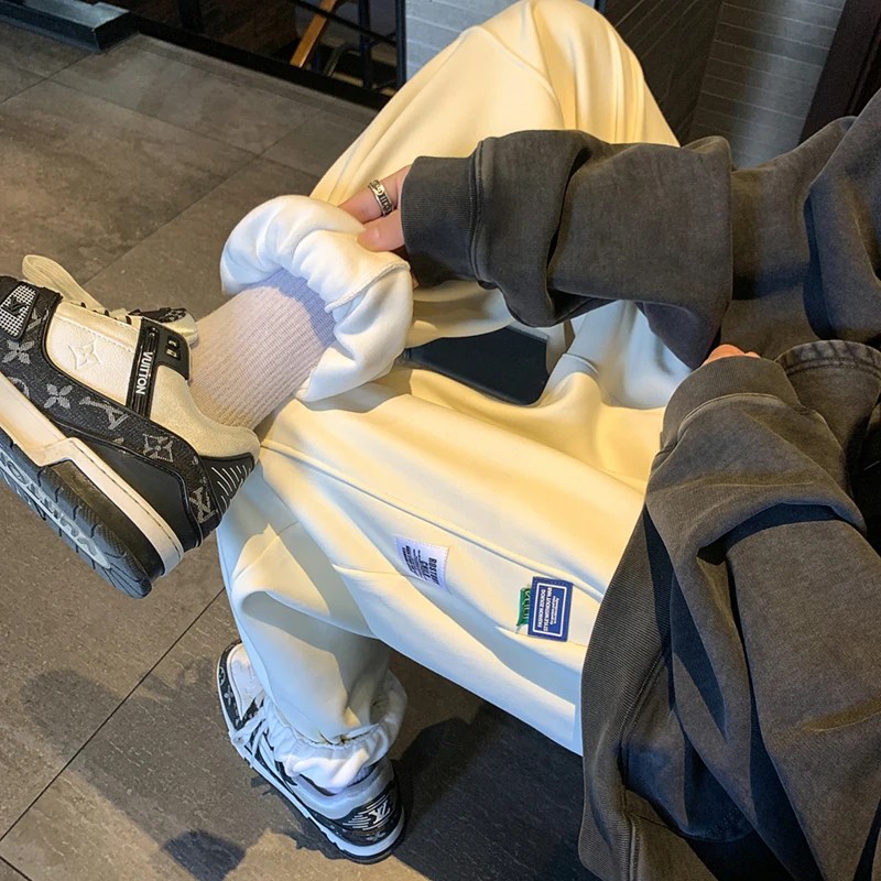 Spring Autumn Elastic Waist Fashion Sweatpants Man High Street Korean Style Casual Pockets Drawstring All-match Y2K Trousers
