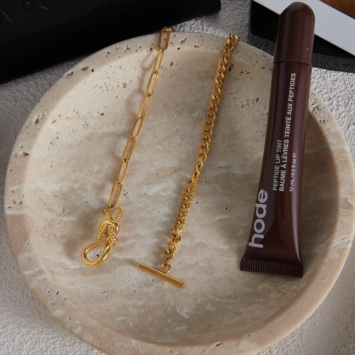 Punk Splicing Chain Knot Design Necklace Gold Plated Waterproof Stainless Steel Stacked Flat Snake Locking Bone Chain Jewelry