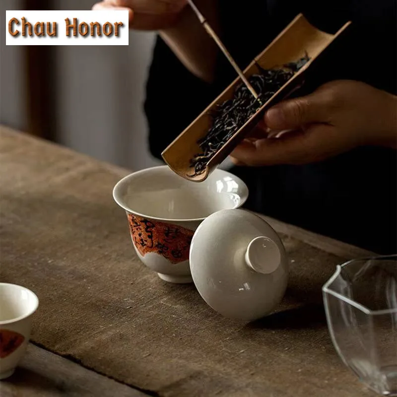 130ml Plant Ash Glaze Ceramic Gaiwan Tea Cup Household Manual Small Capacity Chinese Kungfu Teaset Tea Ceremony Customized Gift