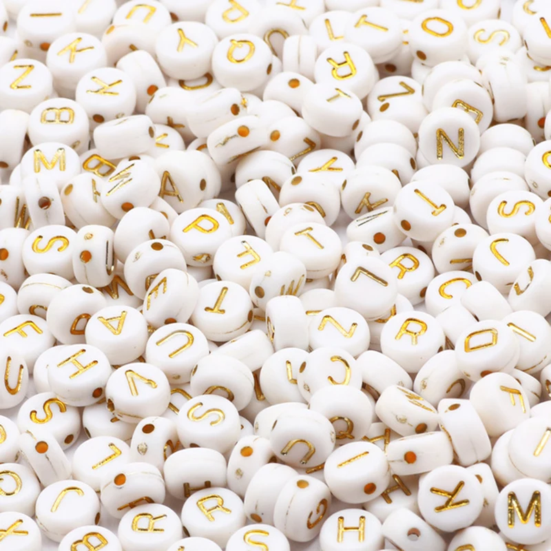 Acrylic Flat Letter Beads 100Pcs Alphabet Round Smile Spacer Loose Bead For Diy Jewelry Bracelet Charm Supplies