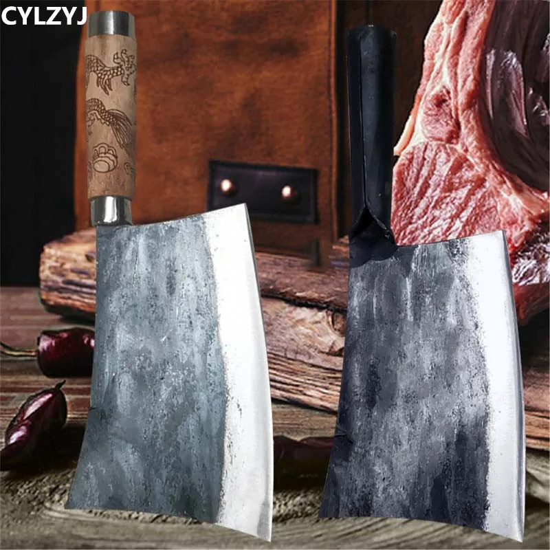 

Butcher Bone Chopping Knife Hand Forged Thickened 1CM Blade Chopping Axe Kitchen Knife Integrated Household Bone Chopping Knife