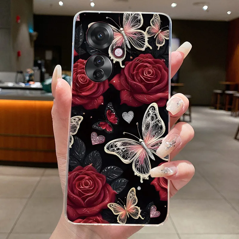 OPPO Reno 11F / Reno 11A 케이스 투명 고급 패션 나비 꽃무늬 소프트 TPU 실리콘 커버 (OPPO Reno11 F A 폰 케이스용)