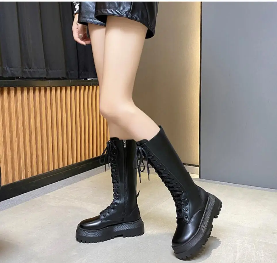 Sexy Classic Black Patent Leather Ankle Boots Round Toe Patent Leather Beige Ladies Fashion Winter Long Women's Boots Large size