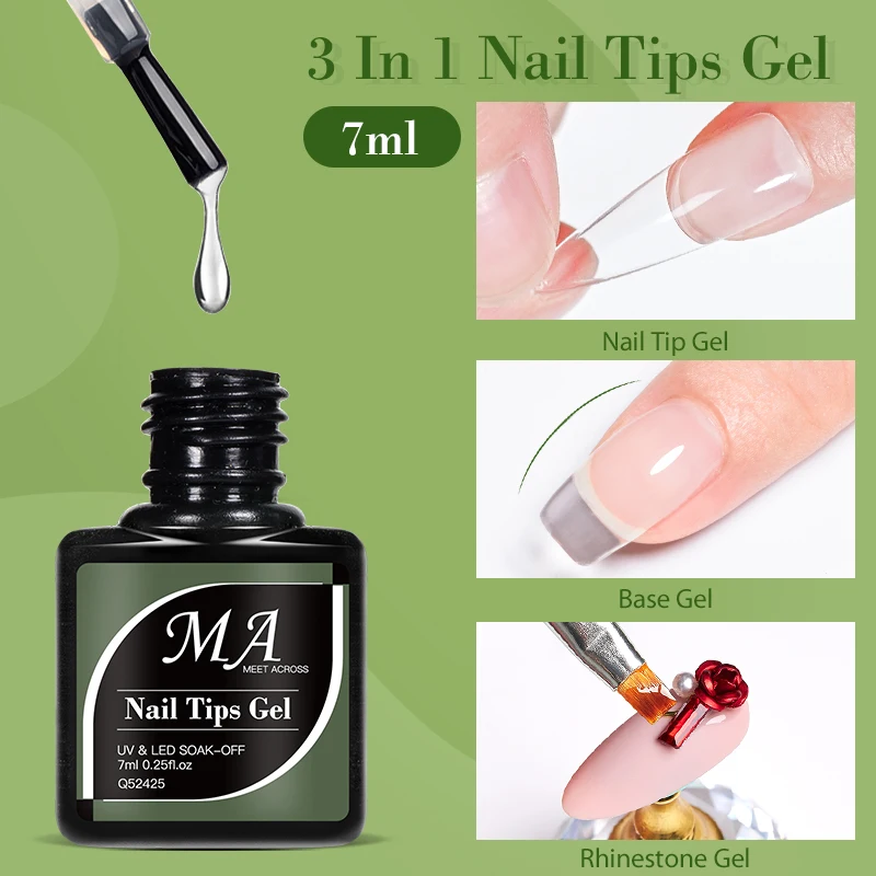 MEET ACROSS 7ml 3 IN 1 Nail Tips Gel Clear Fake Nail Extension Function nusx-24-pcs-sheet-fake-nail-tips-full-cover-pink-blue-black-mixed