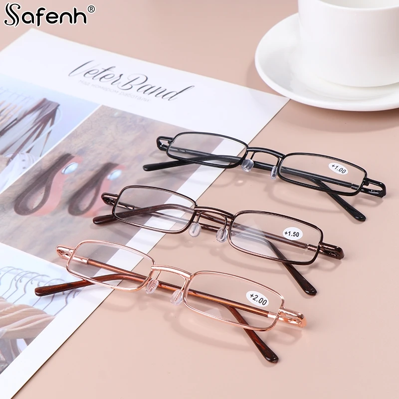 1pcs Fashion Elegant Portable Mini Reading Glasses Metal Frame Pen Box Presbyopia Eyeglasses With Box daily decoration, glasses