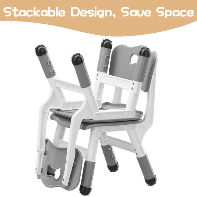Chairs 2 Pack, 3 Level Height Adjustable Toddler Chairs for Children Boys Girls Age 2-6, Plastic Kids Chair for Home Family Classroom Nursery, Grey