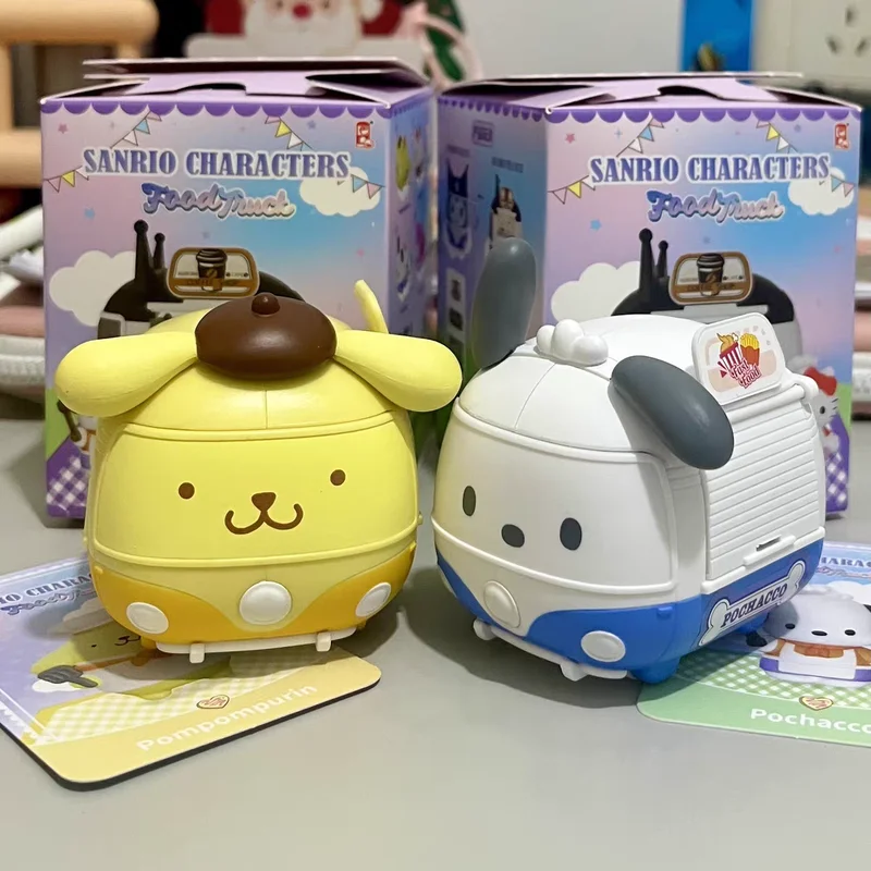 Sanrio Gourmet Food Truck Blind Box Cute Figure Car Toy Ornament Kulomi Pacha Dog Big Eared Dog Hello Kitty Mystery Box Gift Toy