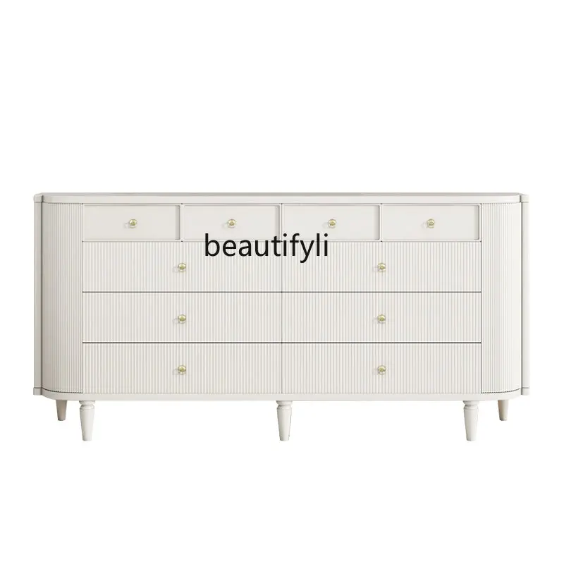 

French Entry Lux Modern Minimalist Solid Wood Chest of Drawers Curio Cabinet Entrance Cabinet Living Room Cream Bedroom Locker
