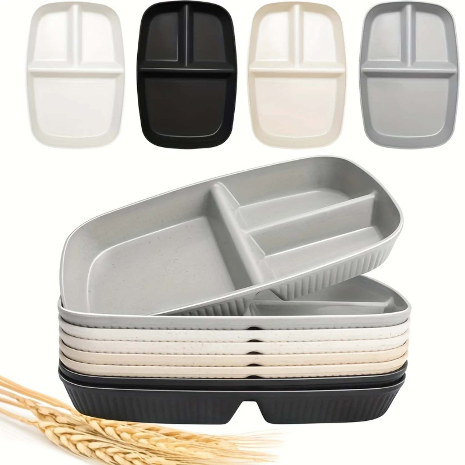 Food Grade Wheat Straw & BPA Free PP Divided Plates with 3 Deep Sections for Adult Meals Perfect for Salads, Pasta, and More