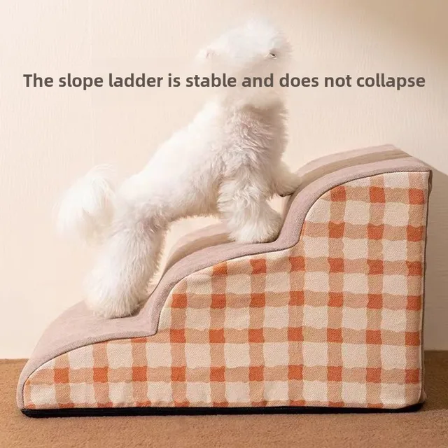 Pet Safety Ramp with 1-3 Steps for Dogs Cats and Teddy Bears Washable Dog Stairs for Sofa Bed Easy To Assemble Small Staircase