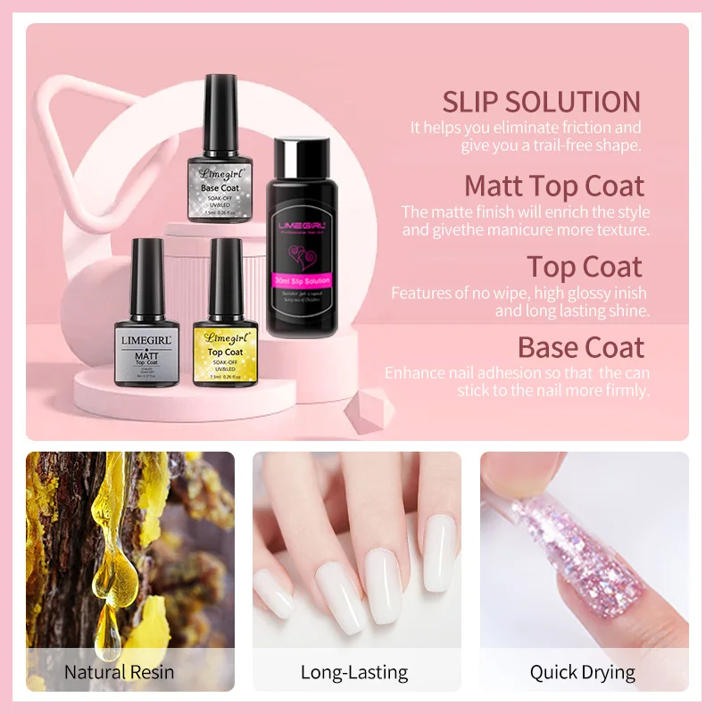 Poly Nail Gel Kit with UV Light Base and Matte Glossy Top Coat Nail Gel Polish Soak off Manicure Accessory Tools 4