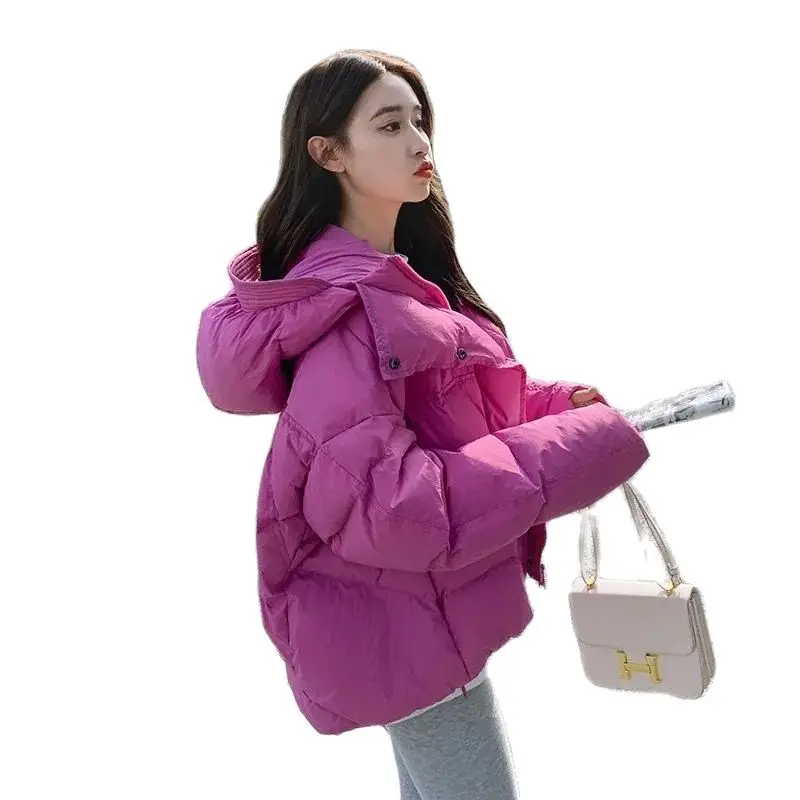 

Winter 2023 New Down Cotton-Padded Jacket Female Slim Sweet Coat Short Loose Joker Hooded Casual Warm Zipper Pocket Overcoat