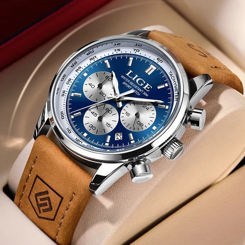 

LIGE Luxury Man Wristwatch Waterproof Luminous Date Clock Men Watch Sport Leather Military Quartz Watches Male Chronograph Reloj
