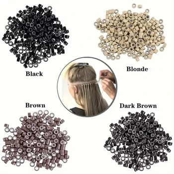 300/500/1000pcs Hair Extension Micro Rings Links Beads, 5mm SiliconeLined Beads For Loop Hair, Micro Ring Beads Hair Extensions