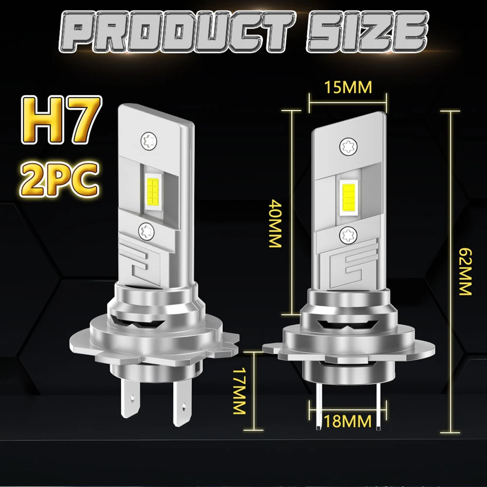 H7 LED 자동차 헤드라이트 전구 CANBUS 고휘도 자동 무선 미니 터보 팬 고안정성 안개등 플러그앤플레이 6000K 12V