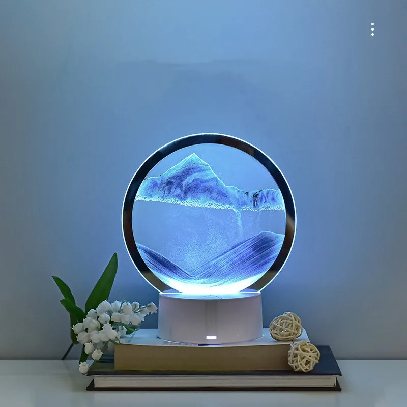 창의적인 퀵샌드 야간 조명, USB 가로 테이블 램프, 3D 자연 풍경 침대 옆 램프, 사무실 홈 장식 선물, 7 가지 색상