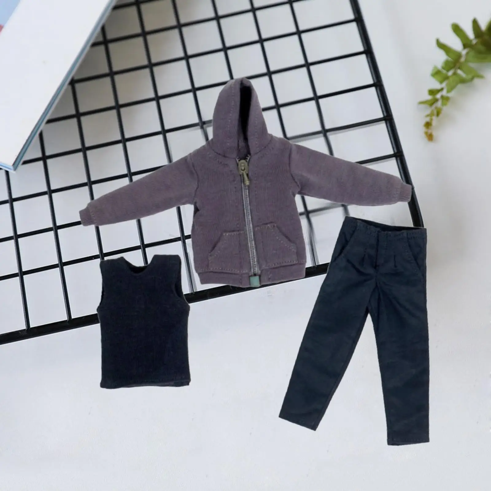 

3 Pieces 1/12 Scale Hoodie Vest Pants Miniature Clothing Handmade Doll Clothes for 6in Doll Model Figures Body Dress up Accs