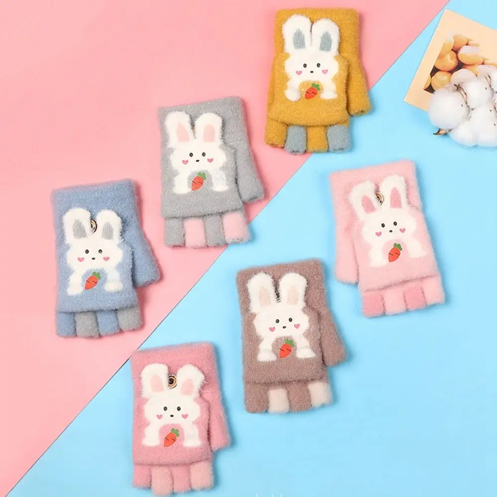 

Woolen cloth Half finger gloves Fashion Winter Warm Thickened Mittens Gloves Flip Cover Cartoon Winter Gloves Kids Children