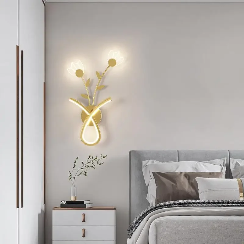 

Modern LED Flowers Wall Lamp for Bedside Bedroom Living Room Aisle Stairs Balcony Acrylic Wall Sconce Home Decor Fixture Luster