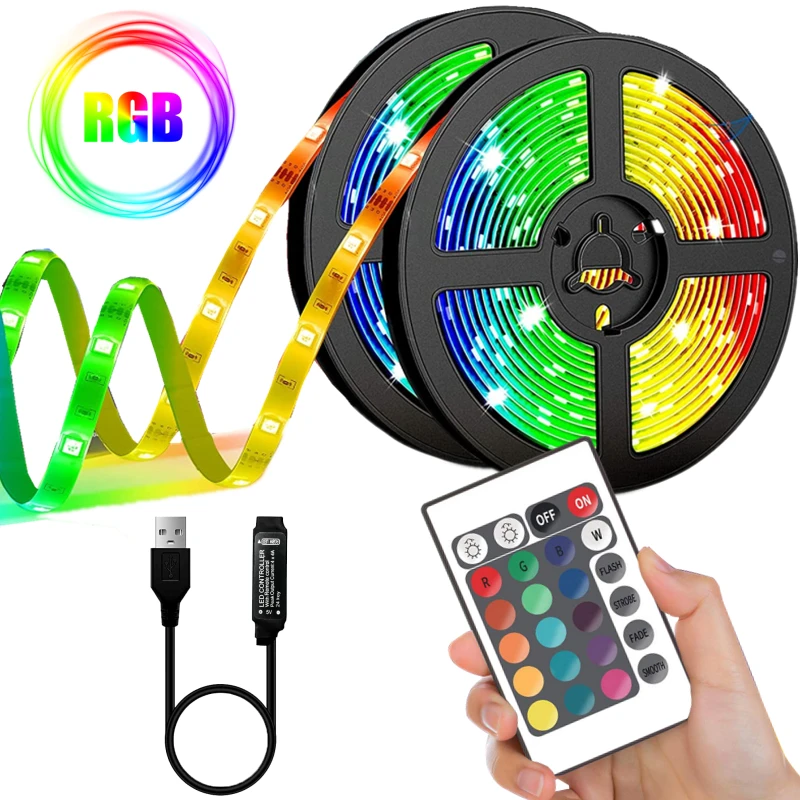 

LED Strip Light USB 1M-5M RGB 5V 5050 IR Controller 2835 Flexible Diode Suitable For Party Living Room Decor Luces Holiday Gift