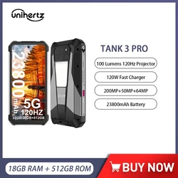 Unihertz Tank 3 Pro Rugged Smartphone Android 23800mAh 100 Lumens 512GB ROM Octa Core 200MP 120W Fast Charger Cell Phone On Sale