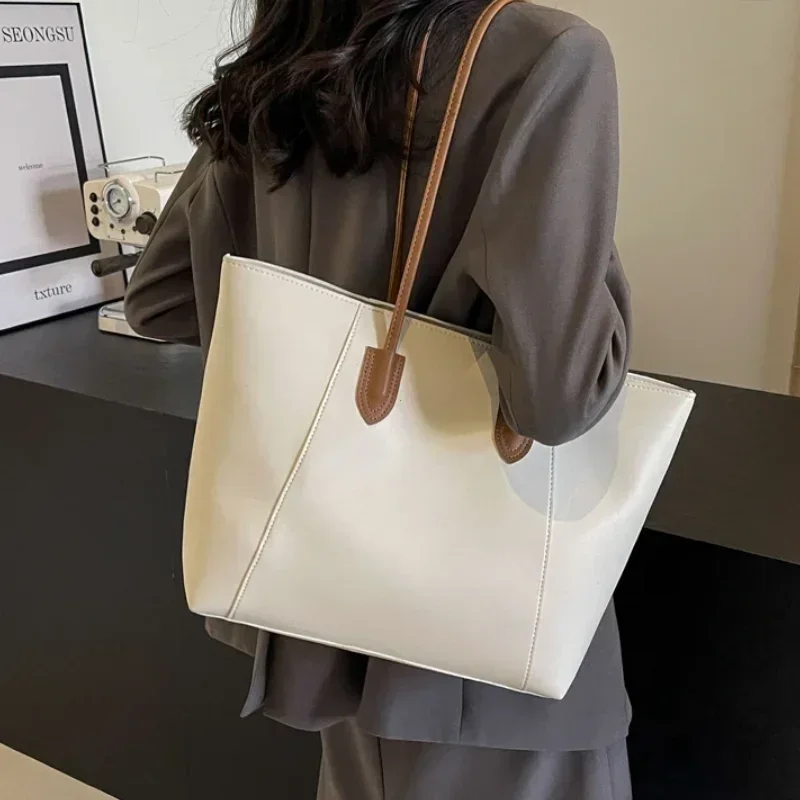 Hot Selling Light Luxury Sewing Thread Pu Zipper Women's Handbag 2026 New Fashionable Women's Commuting Shoulder Bag Tote Bag