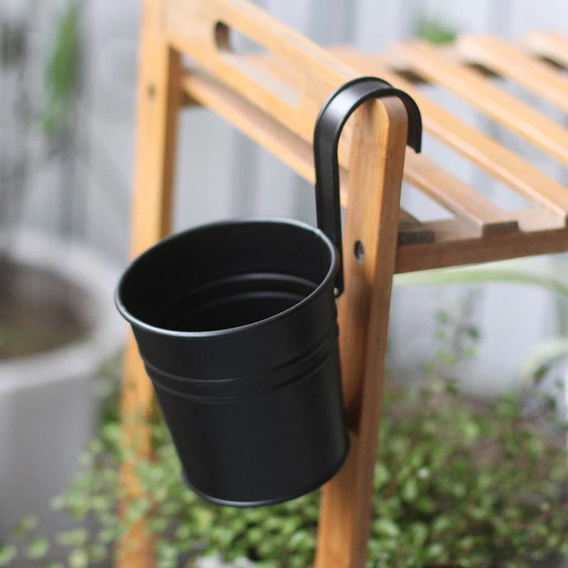 Hanging Plant Pots Metal Fence Planters Detachable Hook & Drain Hole Iron Flower Pots Balcony Planter Hanging Plant Pots flower pot,plant pot