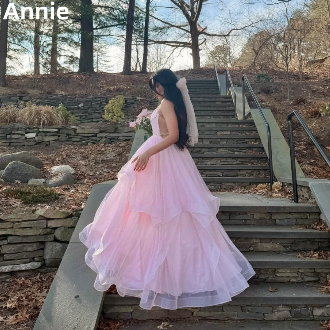 

Annie Pink Prom Dress Glitter Tulle Graduation A-shaped Formal Evening Dresses Vestidos De Fiesta Elegantes Para Mujer2024