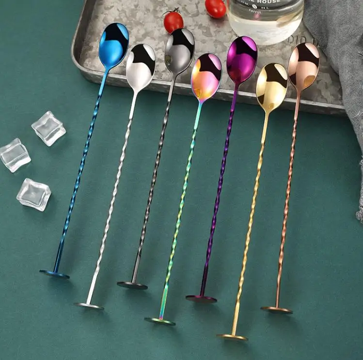 60pcs Stainless Steel Threaded Long Handle Vertical Bar Spoon Dessert Coffee Spoon Creative Bar Cocktail Mixing Ice ni361