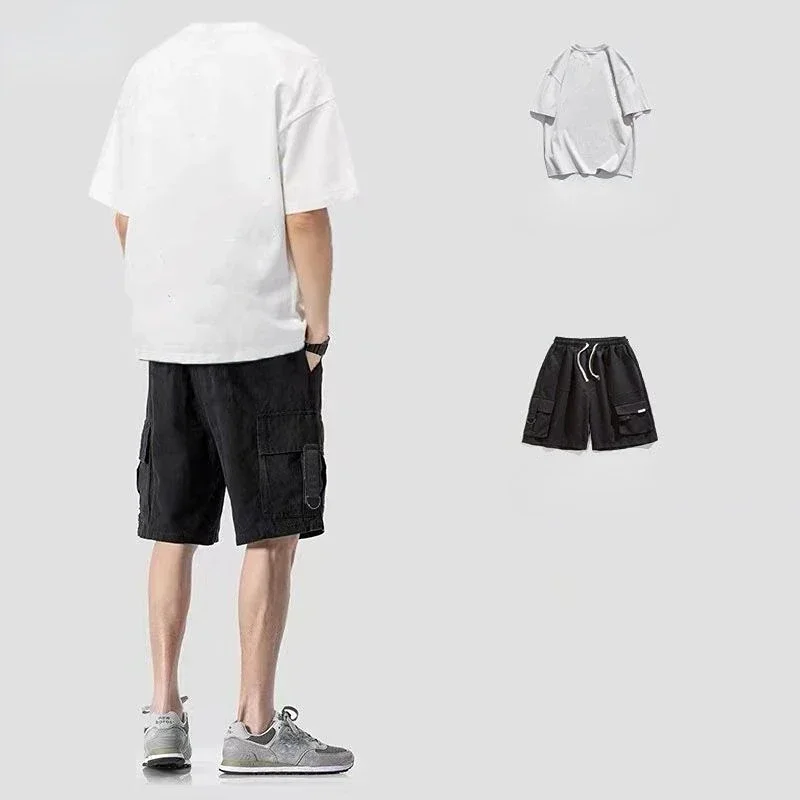 Conjuntos de chándal, pantalones cortos, top gris, estampado deportivo, ropa para hombre, camiseta de jogging, tendencia chic básica 2024, XL