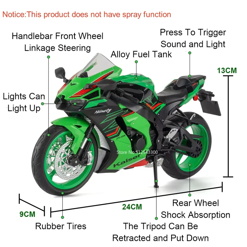 汽車模型 1:9 Scale 1299 Kawasaki ZX-10R Motorcycle Model Toy Car Diecast