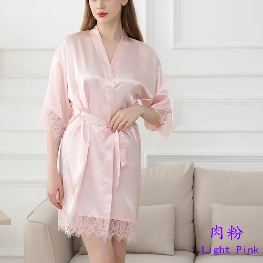 Women Satin Kimono Robes Silk Short Bridesmaid Robe Lingerie Dressing Gown S-XXL