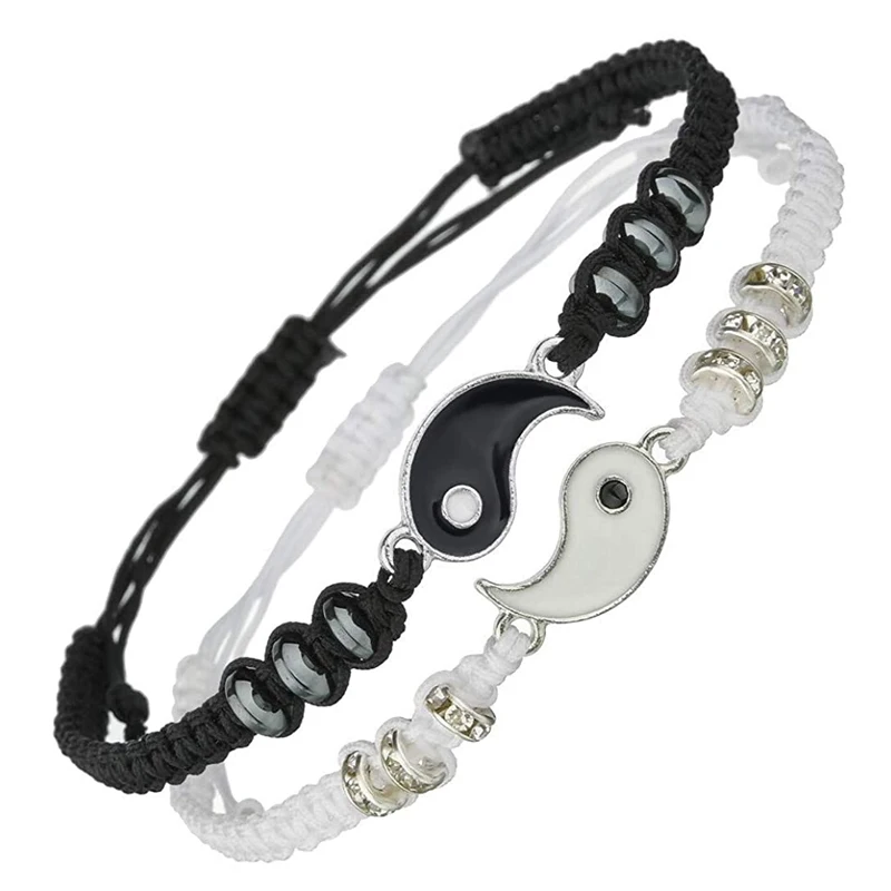 Handmade Tai Chi Yin Yang Couple Bracelets Alloy Pendant Adjustable Braid Chain Matching Lover Bracelets Necklaces Friendship metal bracelet