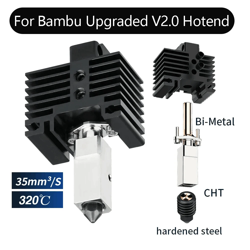 For Bambu Lab Hotend V2 Bi Metal Heatbreak CHT Hard Steel Nozzle Thermistor Fit Bamboo Bambulabs P1P P1S Hotend X1 X1C Hotend