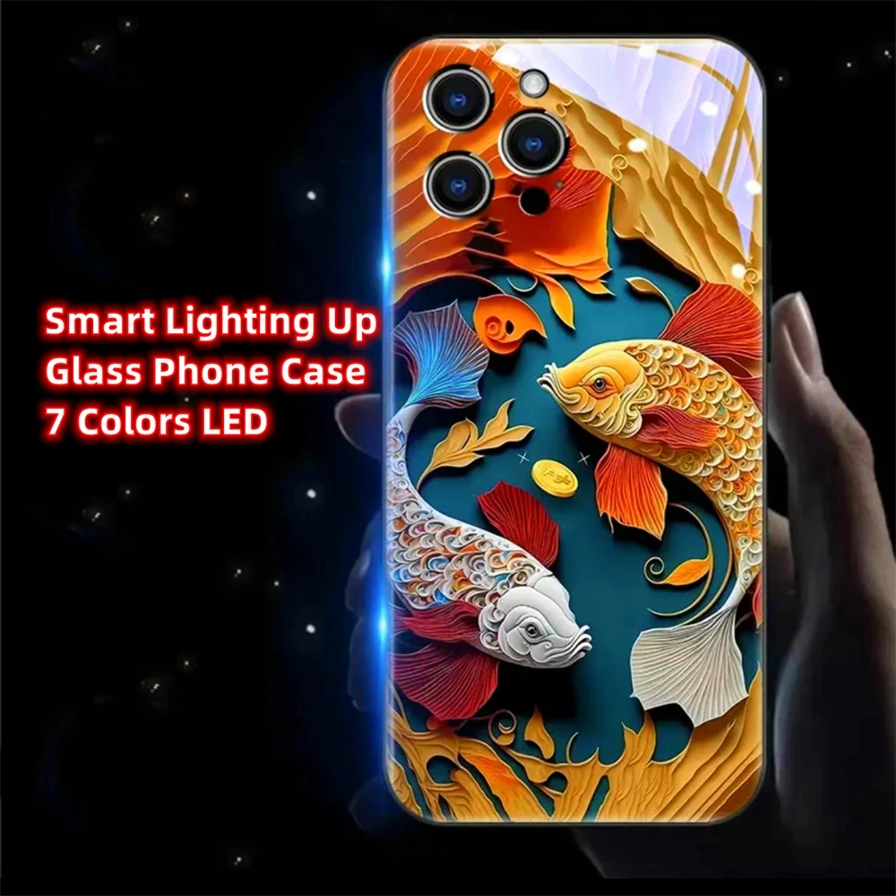 

Shining Koi Sound Music Control Led Light Case For OPPO Reno 3 4 5 6 7 8 9 10 11 Pro Plus Find X5 X6 Pro Calling Light Up Cover
