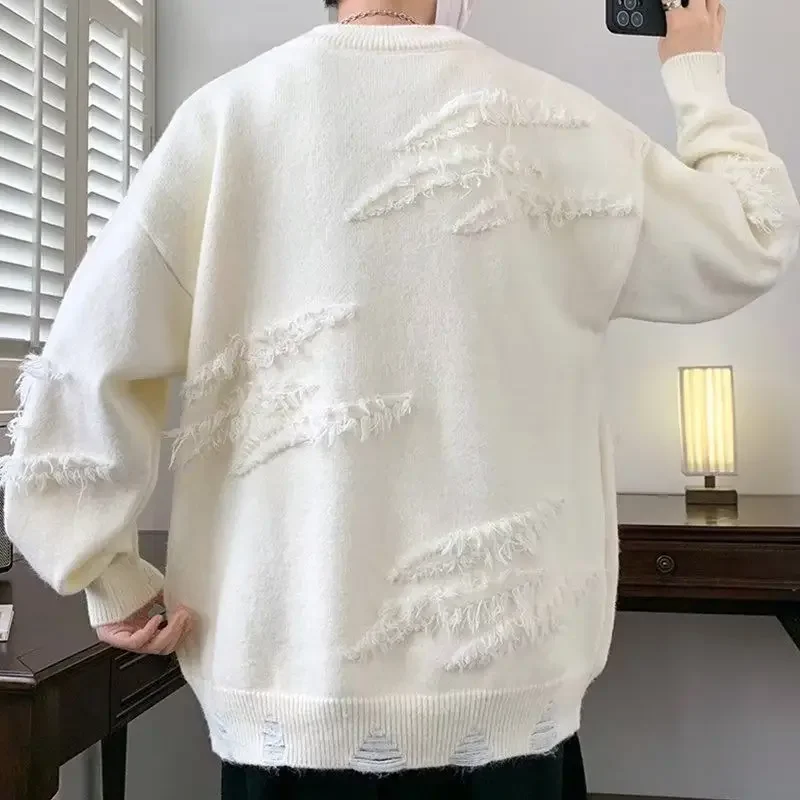 Personalized Round Neck Sweater for Men and Women Trendy and Handsome Loose Knit Sweater Retro Lazy Sweater Jacket Top Clothes