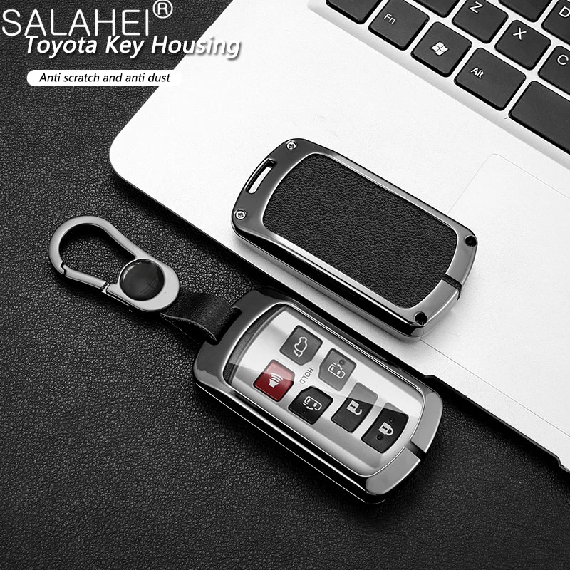 

Car Key Case Cover Zinc Alloy Leather Shell For Toyota Sienna 2011-2020 Fob Smart Keyless Remote Protector 6 Button Keychain Bag