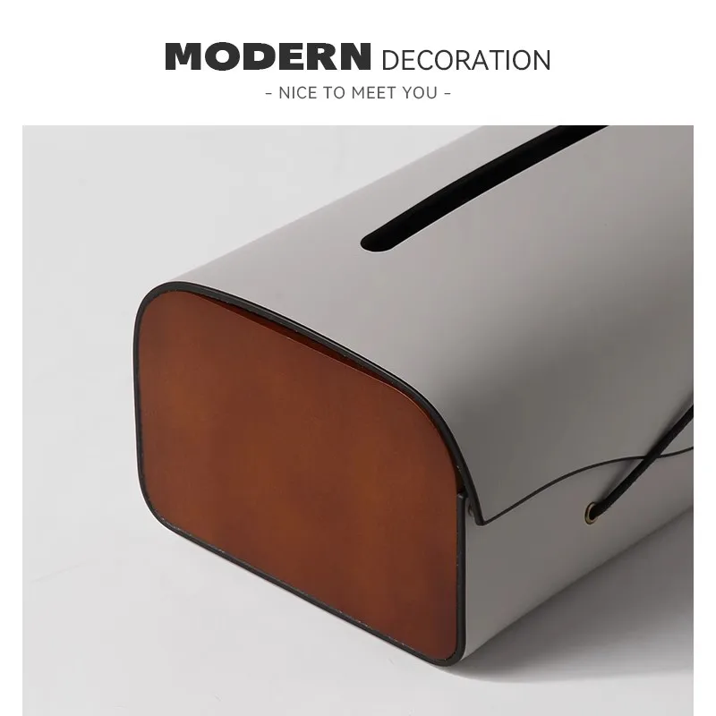 Light luxury Leather&Wooden Tissue Box Home Decor Living Room Paper Box Office Bedroom Hotel Napkin Holder Storage Organizer 5