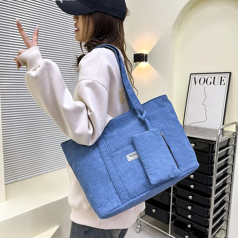 

2pcs Women Bags Luxury Versatile Corduroy Shoulder Bag Large Capacity Corduroy Fashion Simple Handbag Student Bolsas Femininas