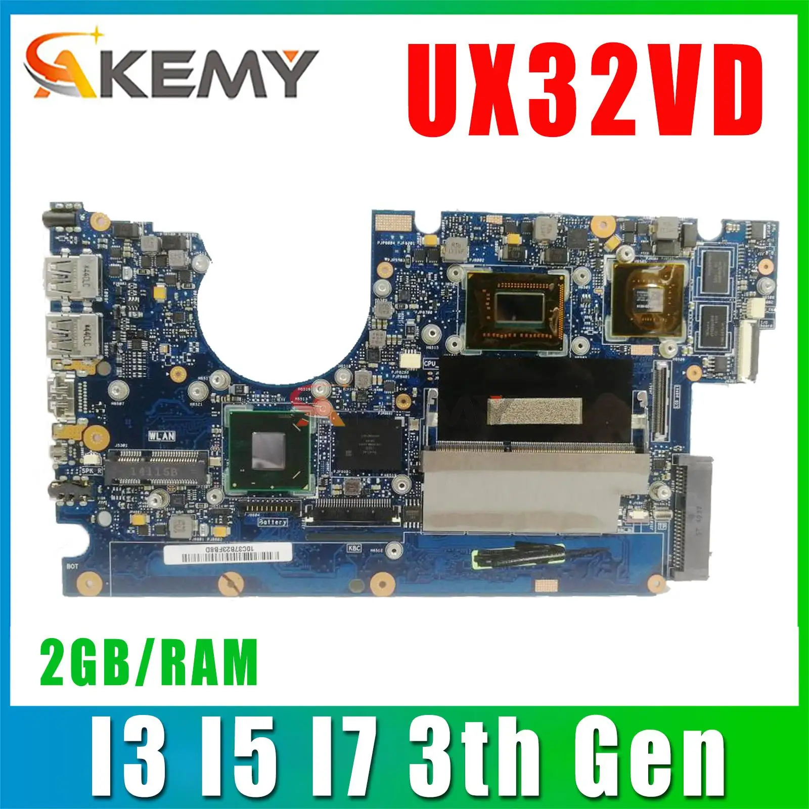 

UX32VD Mainboard For ASUS Zenbook BX32VD UX32A UX32V UX32 Laptop Motherboard I3 I5 I7 3TH 2GB/RAM UMA/GT620M
